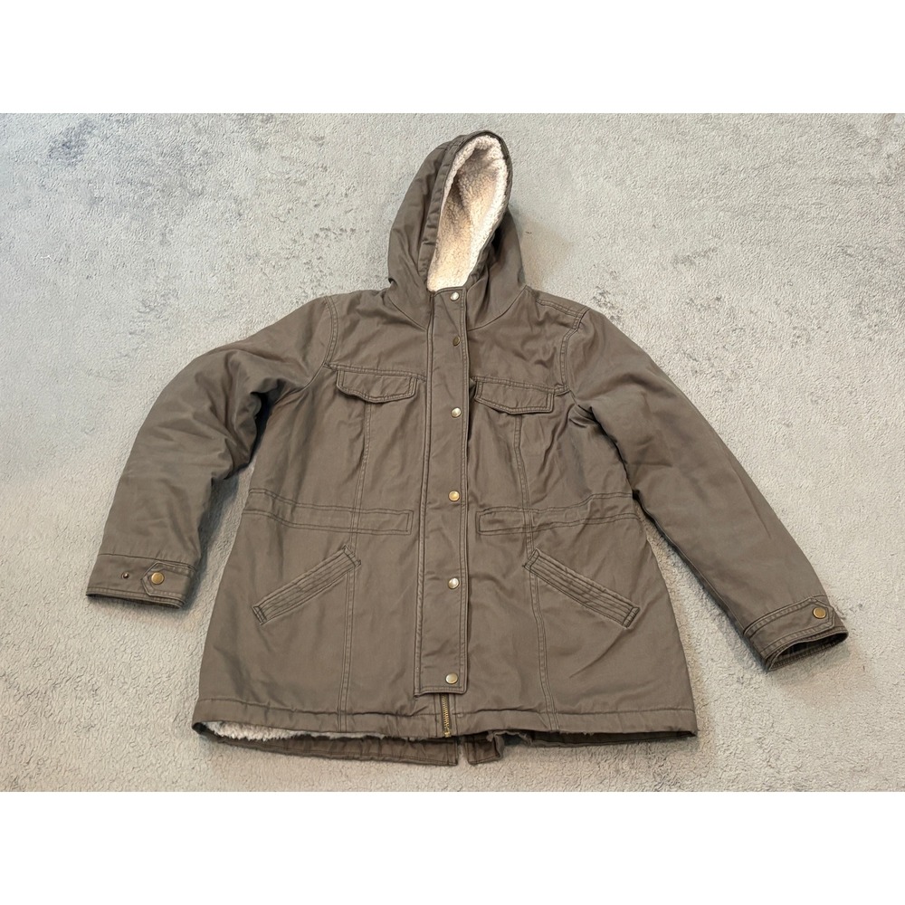 Sebby Womens XL Olive Green Sherpa Lined Hooded Utility Parka Jacket ST2118